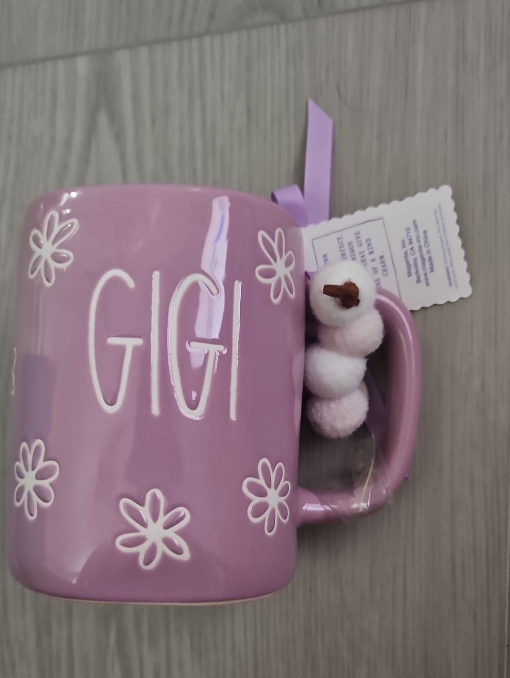 Rae Dunn Purple 'GIGI' Ceramic Mug with White Floral Accents